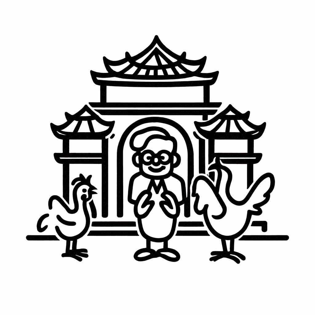 Grandpa brings chickens to the Balinese temple